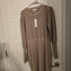 Tan Long Sleeve Knit Dress